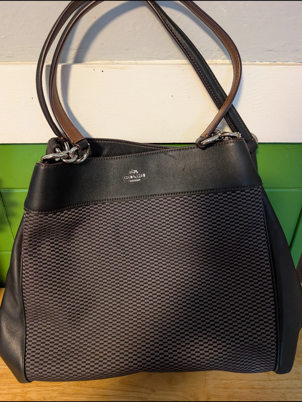 Coach Black and Brown Textured Shoulder Bag